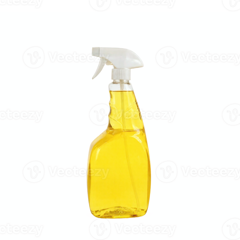 Yellow Spray Bottle with White Trigger Cleaning Liquid Container Transparent Background png