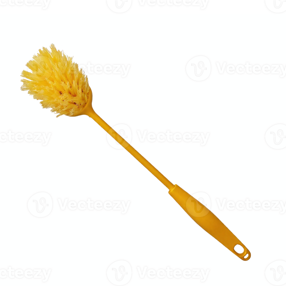 Yellow Dish Brush with Long Handle for Cleaning Kitchen Utensils Transparent Background png