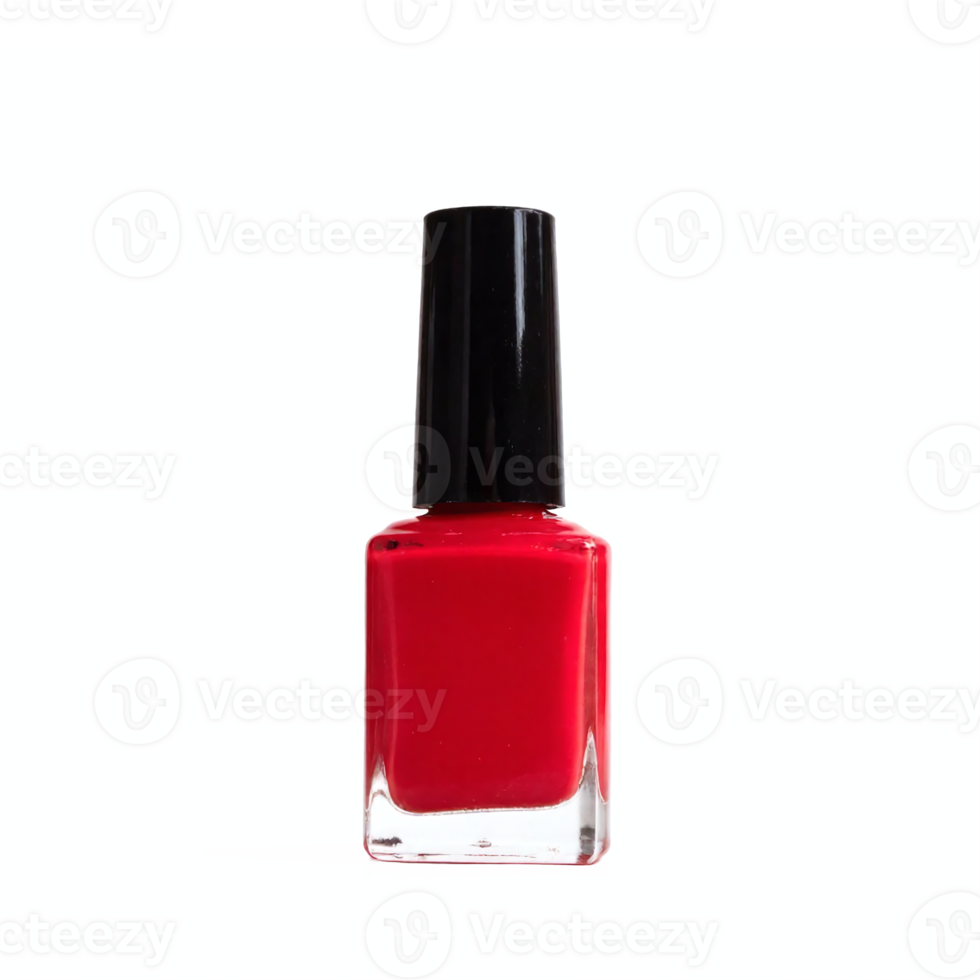 Bright Red Nail Polish Bottle with Black Cap on Transparent Background with Clipping Path png