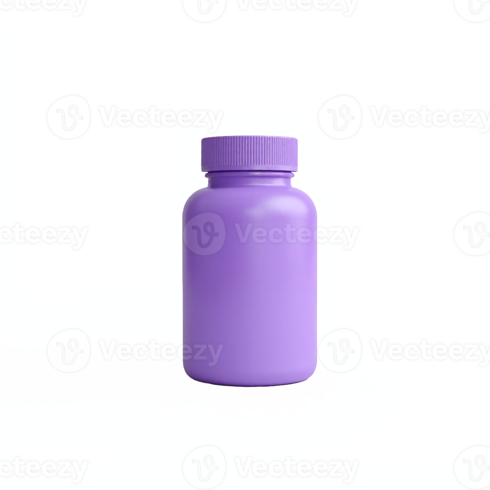 Purple Plastic Medicine Pill Bottle Container with Screw Cap No Background Transparent Clipping Path png