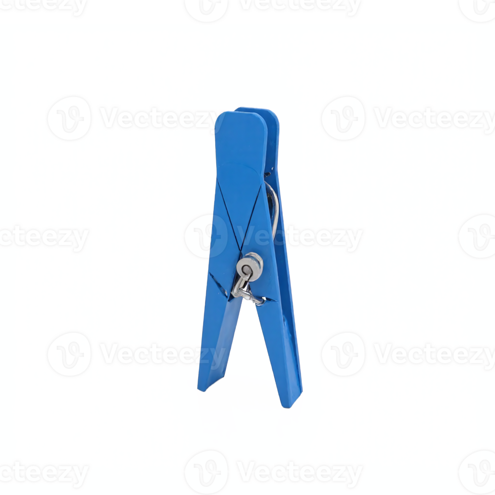 Blue Clothes Peg with Metal Spring Isolated on Transparent Background Clipping Path png