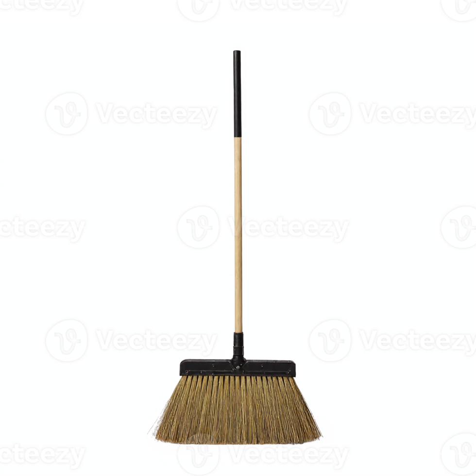 Broom with Wooden Handle and Natural Bristles Household Cleaning Tool Transparent Background png