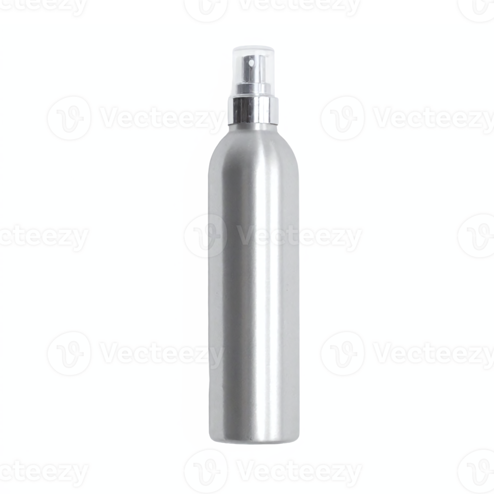 Silver Aluminum Spray Bottle with Transparent Cap and No Background Clipping Path png