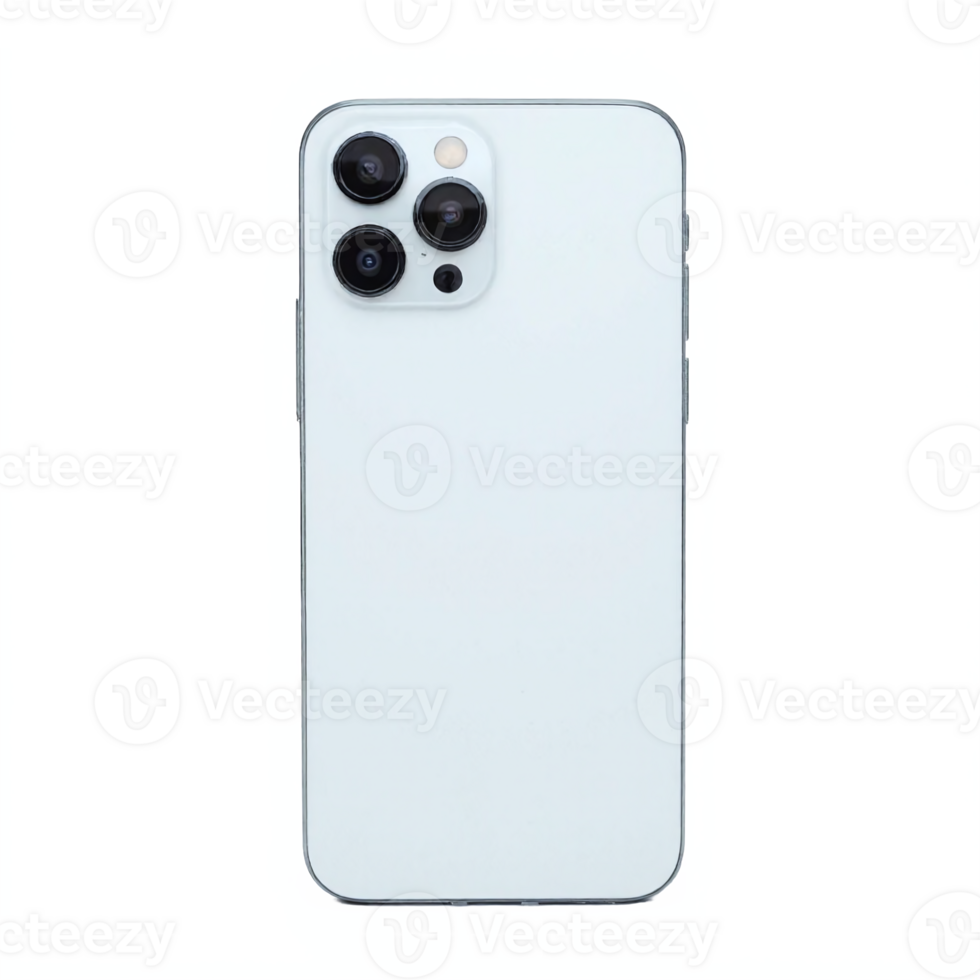 Modern Smartphone Triple Camera White Back Transparent Background Clipping Path png