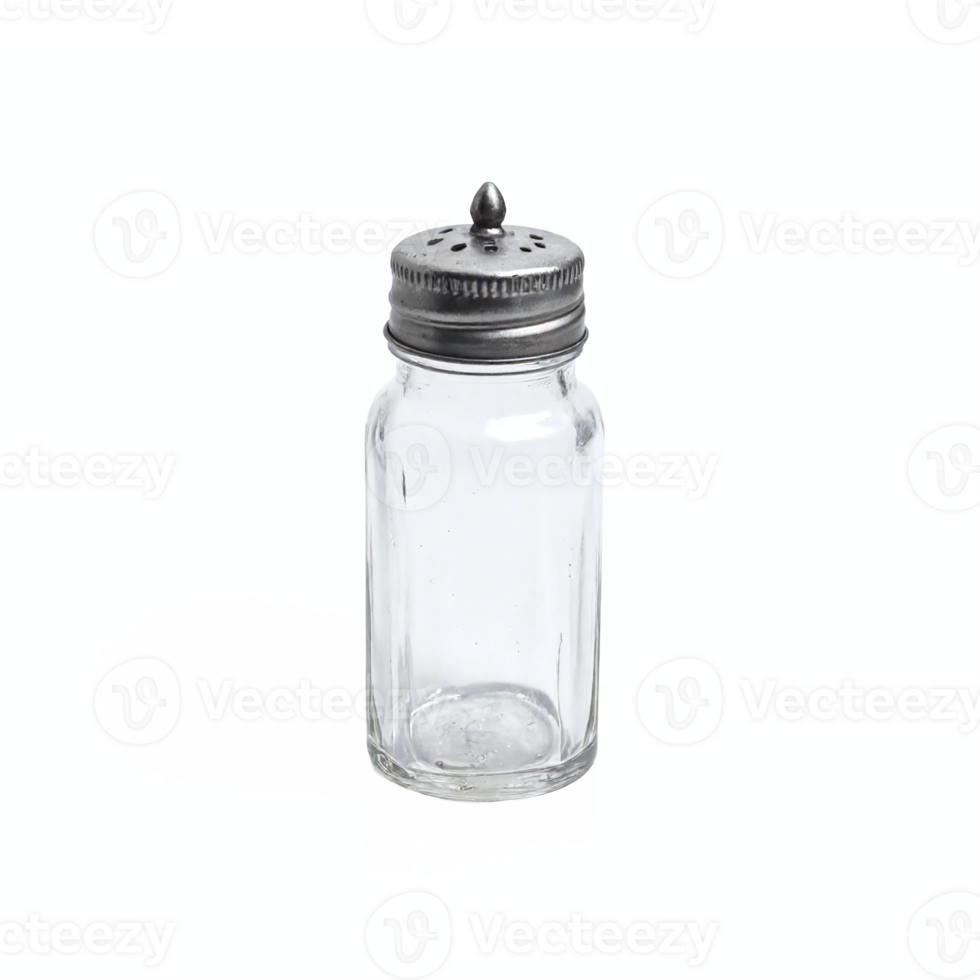 Clear Glass Salt Shaker with Silver Metal Lid Transparent Clipping Path png