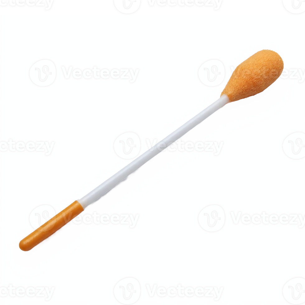Close Up Single Brown Cotton Swab with Plastic Handle on Transparent Background Clipping Path png