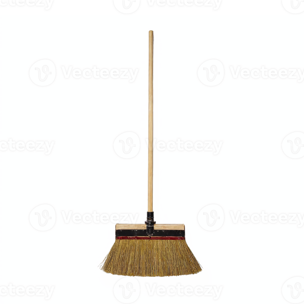 Cleaning Broom with Wooden Handle and Natural Bristles on Transparent Background Clipping Path png