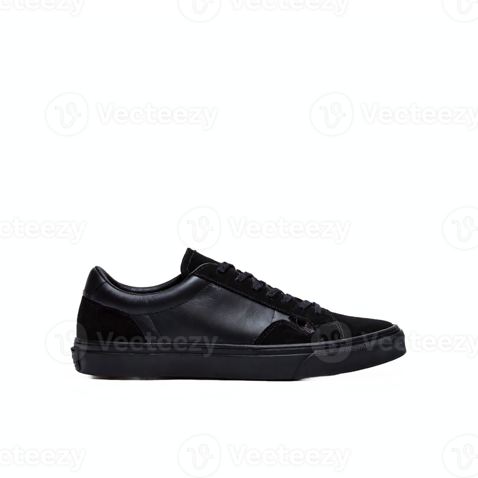 Black Casual Low Top Sneaker Shoe Side View with Transparent Background Clipping Path png