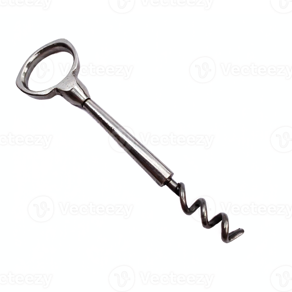 Silver Metal Corkscrew Bottle Opener Tool with Spiral Screw Transparent Background png