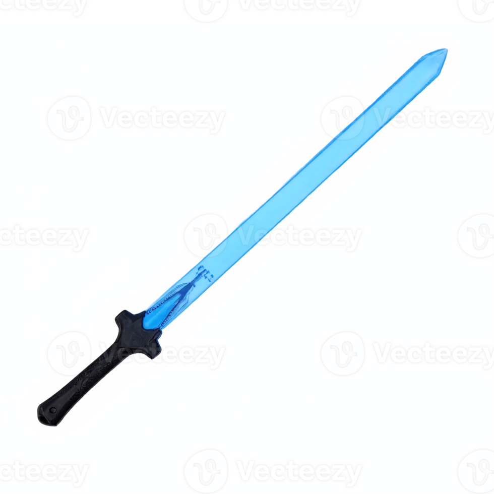 Blue Glowing Sword with Black Handle Transparent Background Clipping Path png