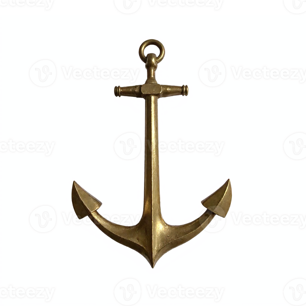 Rustic Brass Anchor with Classic Design on Transparent Background Clipping Path png