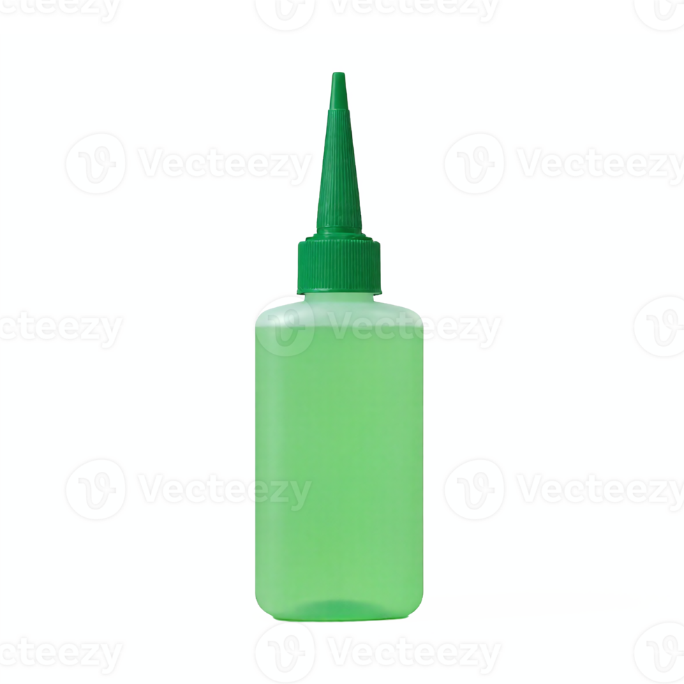 Green Plastic Squeeze Bottle with Pointed Nozzle Cap Transparent Background Clipping Path png