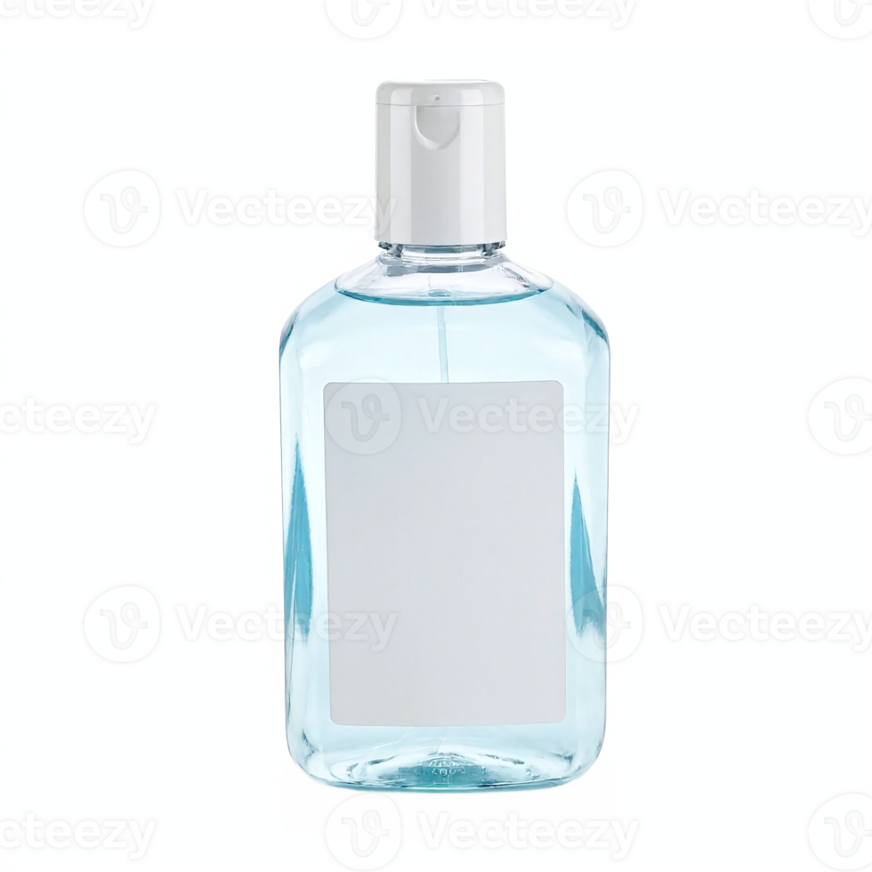 Clear Small Transparent Hand Sanitizer Bottle with White Cap and Blank Label Clipping Path png
