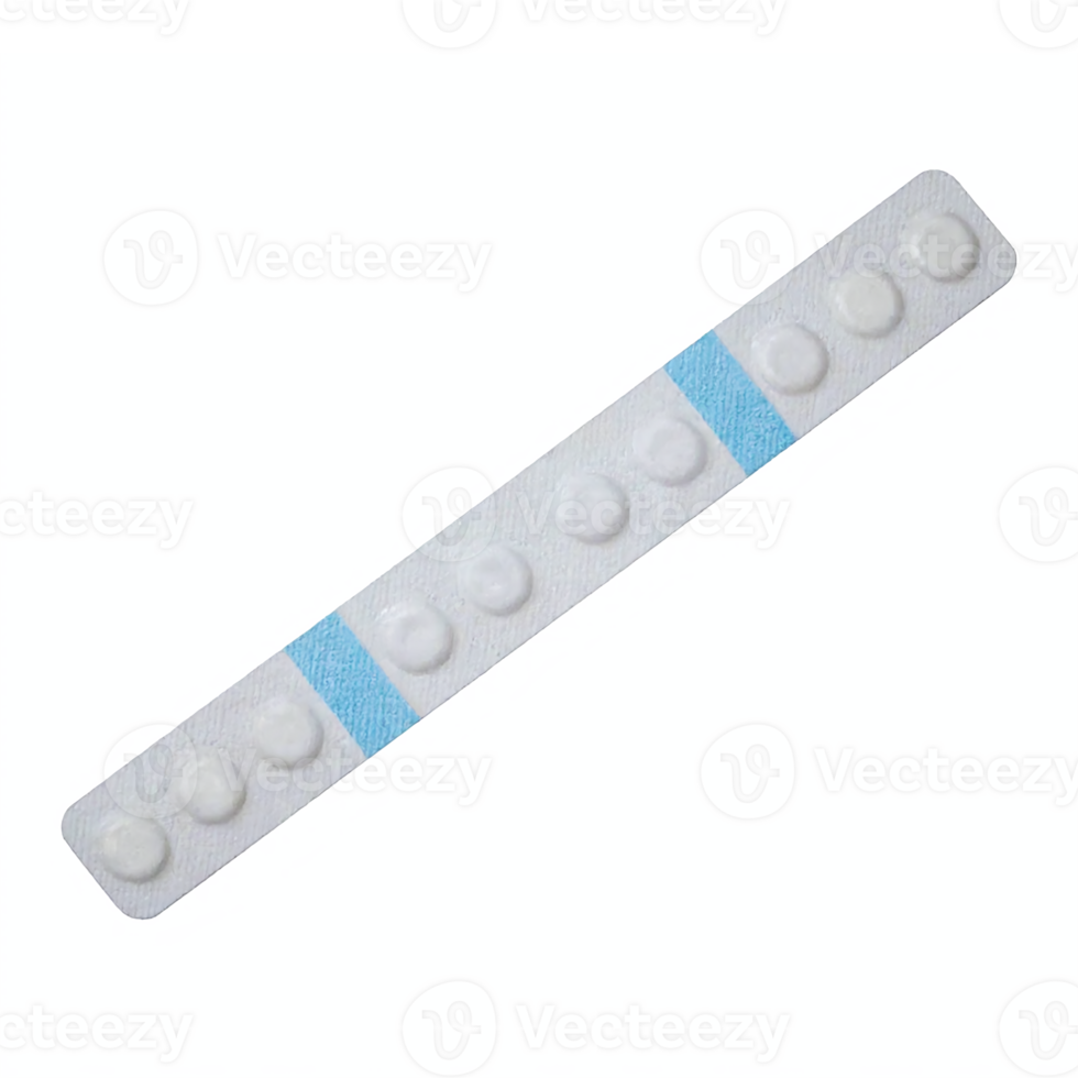 White Round Tablets in Blister Pack with Blue Strips Transparent Background Clipping Path png