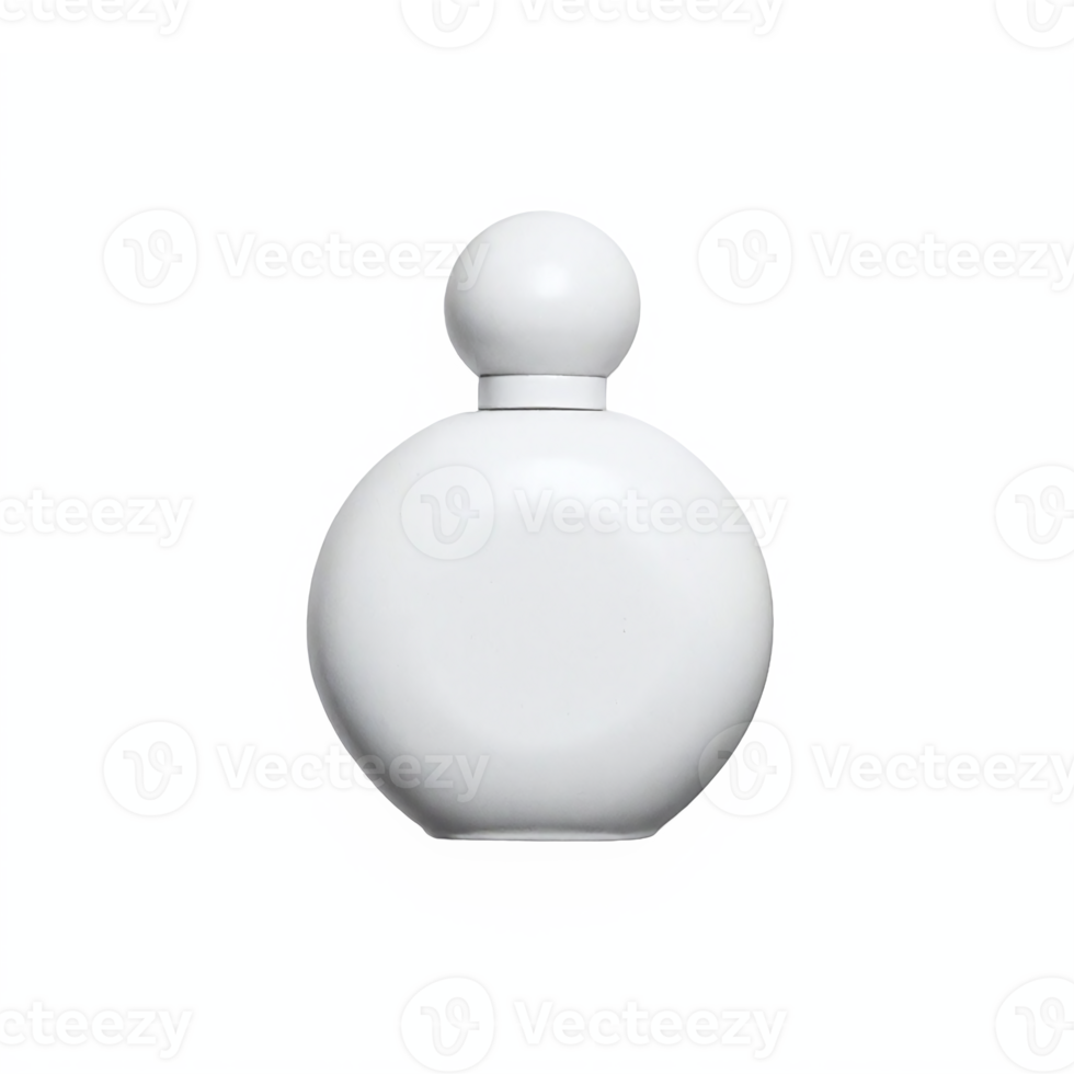 White Round Perfume Bottle with Spherical Cap on Transparent Background Clipping Path png