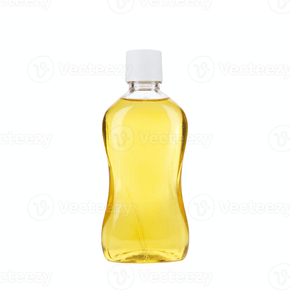 Clear Plastic Bottle Filled with Light Yellow Liquid with White Cap Transparent Background png