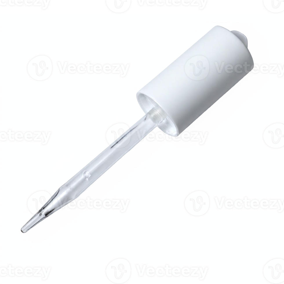 Closeup Clear Glass Dropper Pipette With White Plastic Cap Transparent Background png