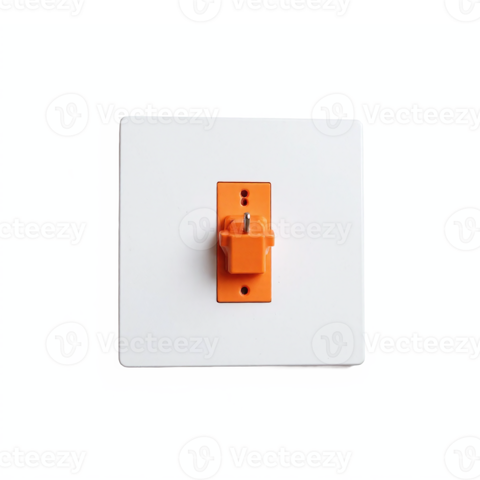Electrical Wall Switch with Orange Toggle Isolated on Transparent Background Clipping Path png