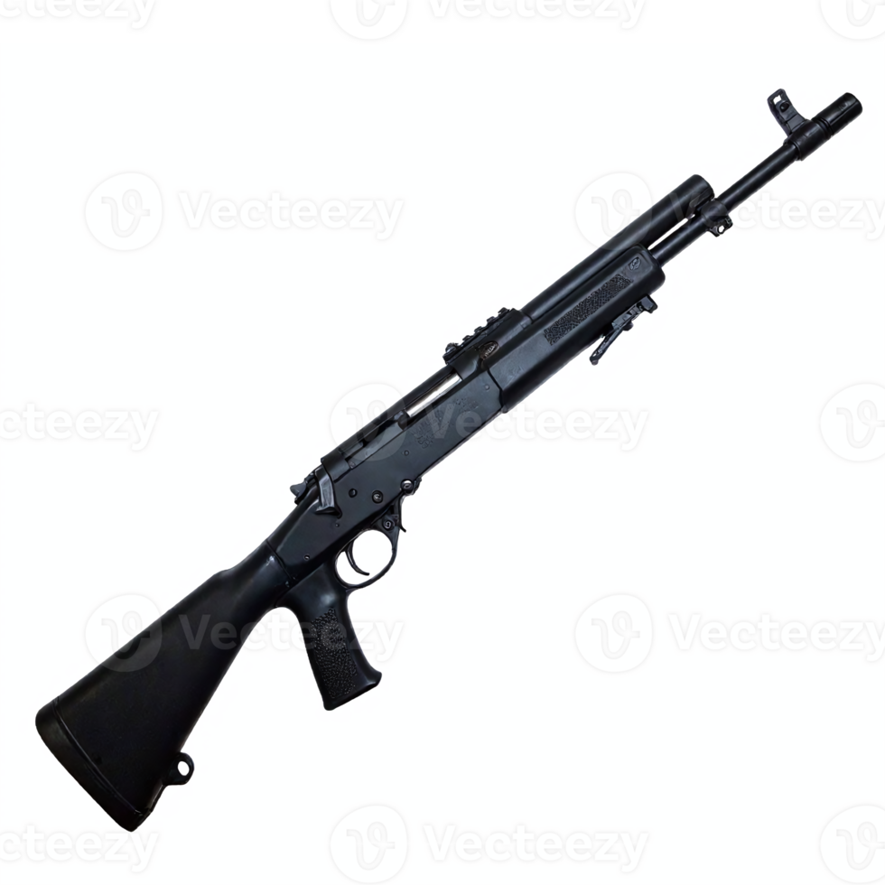 Black Semi Automatic Rifle Firearm Detailed Isolated on Transparent Background Clipping Path png