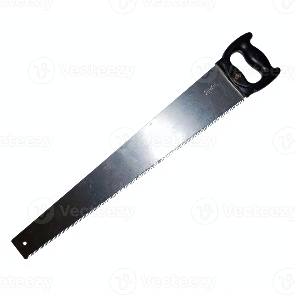 Hand Saw with Black Handle and Sharp Metal Blade Cutting Tool Transparent Background Clipping Path png