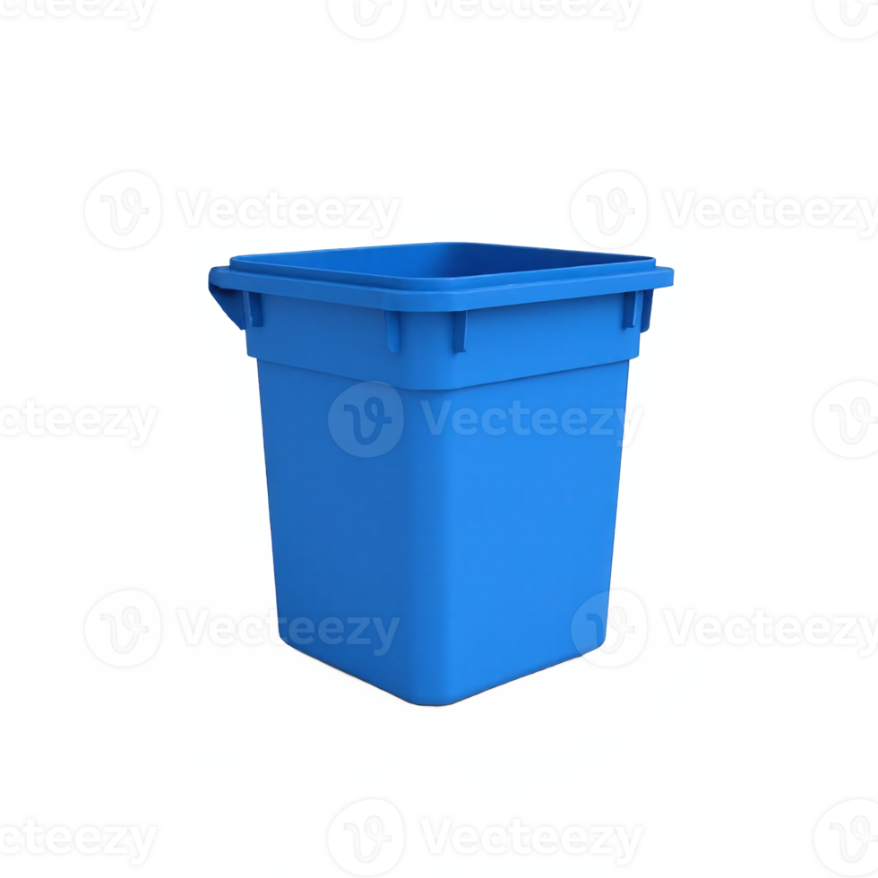 Blue Plastic Trash Bin Waste Container with Open Lid on Transparent Background Clipping Path png