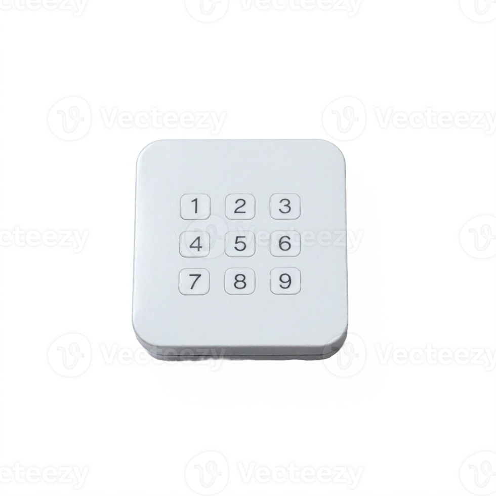 White Square Numeric Keypad with Buttons One to Nine on Transparent Background Clipping Path png