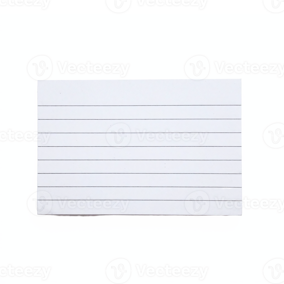 Blank white lined note card with horizontal lines isolated on transparent background clipping path png