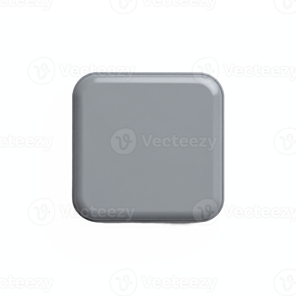 Gray Rounded Square Button with Glossy Surface and Transparent Background Clipping Path png