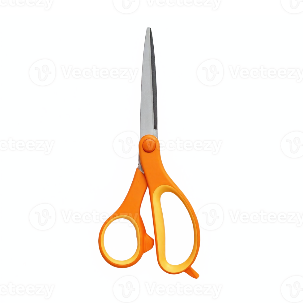 Orange Handle Scissors with Stainless Steel Serrated Blades Transparent Background Clipping Path png