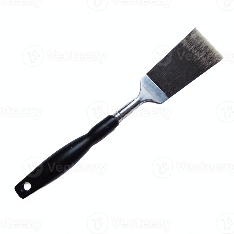 Flat Paintbrush with Black Handle and Soft Bristles on Transparent Background Clipping Path png