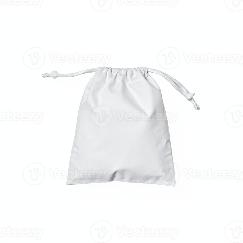 White Cotton Drawstring Bag Pouch with Strings Clipping Path No Background png