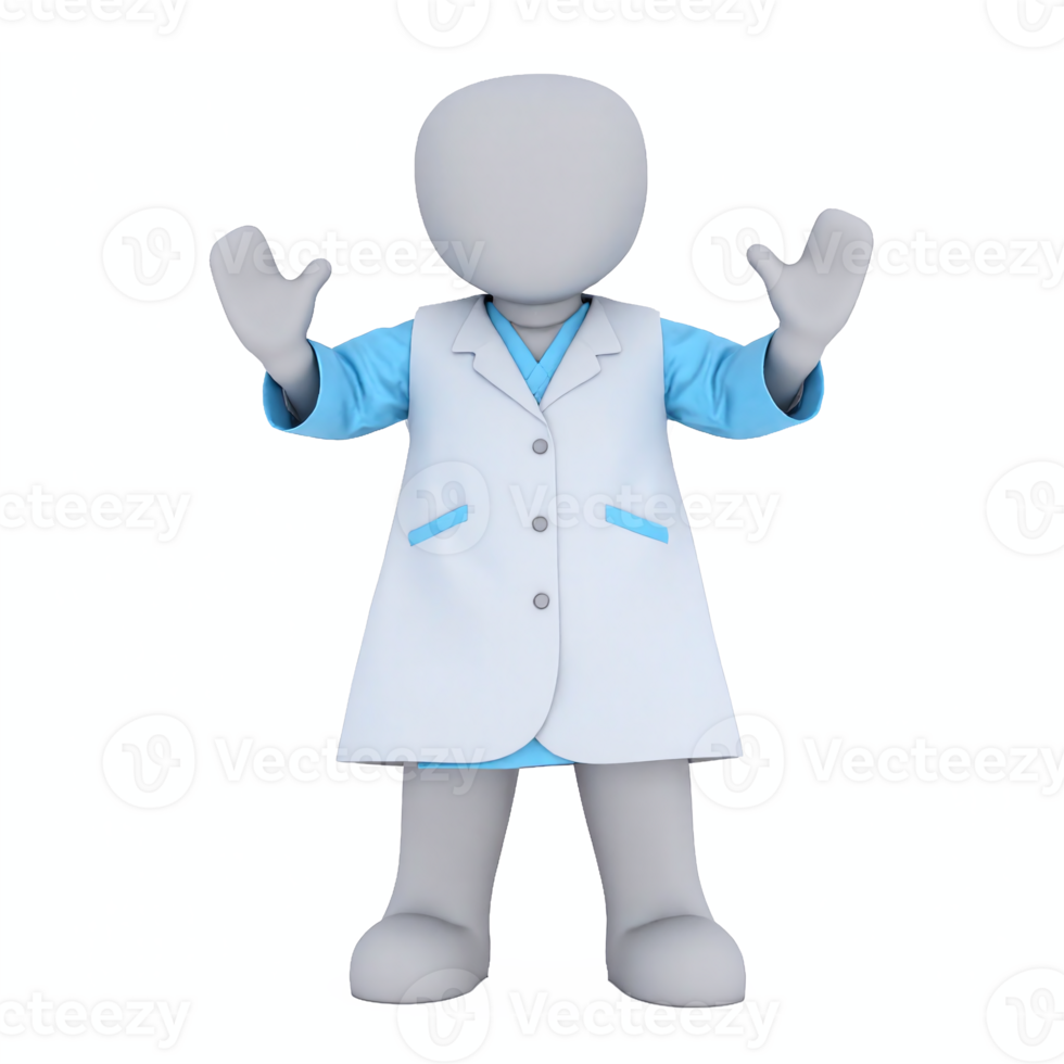 3D Character Wearing Doctor Coat Medical Staff Uniform Transparent Background Clipping Path png