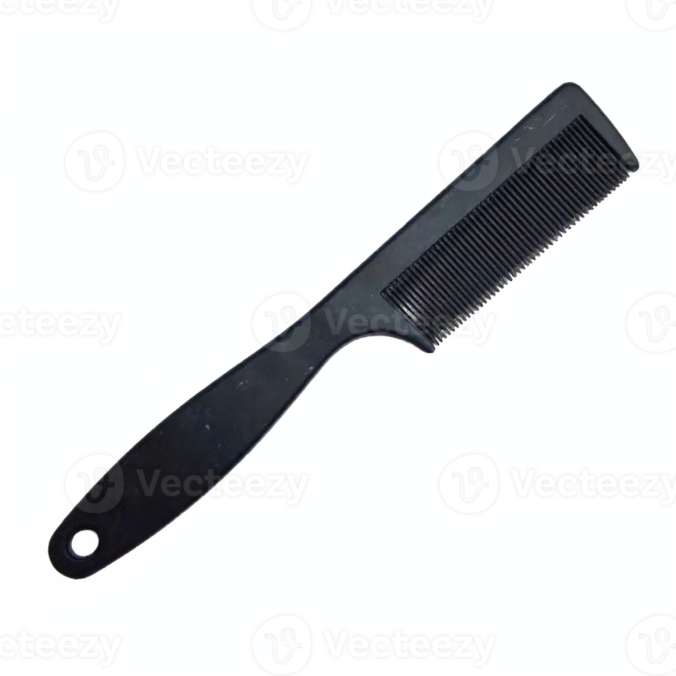 Black Hair Comb with Handle Transparent Background Clipping Path Hairbrush Tool for Styling and Grooming png