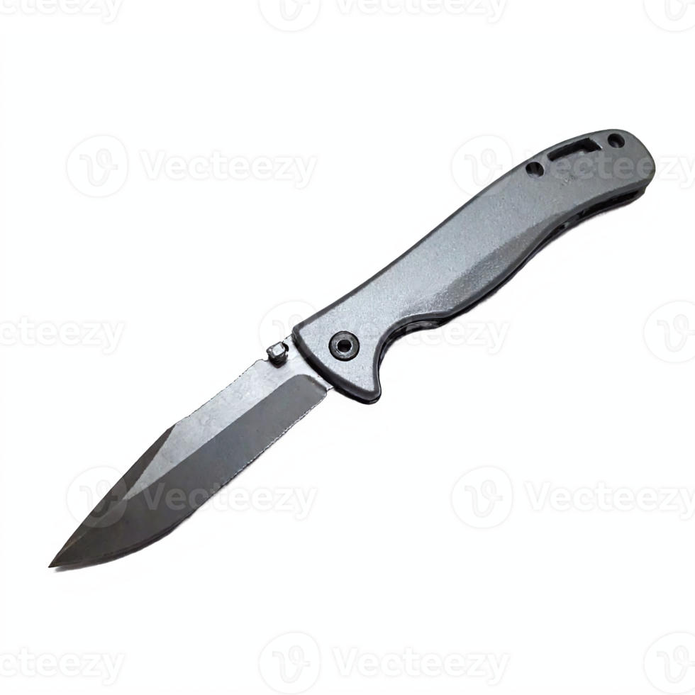 Folding Pocket Knife with Metallic Handle Sharp Blade Isolated on Transparent Background Clipping Path png