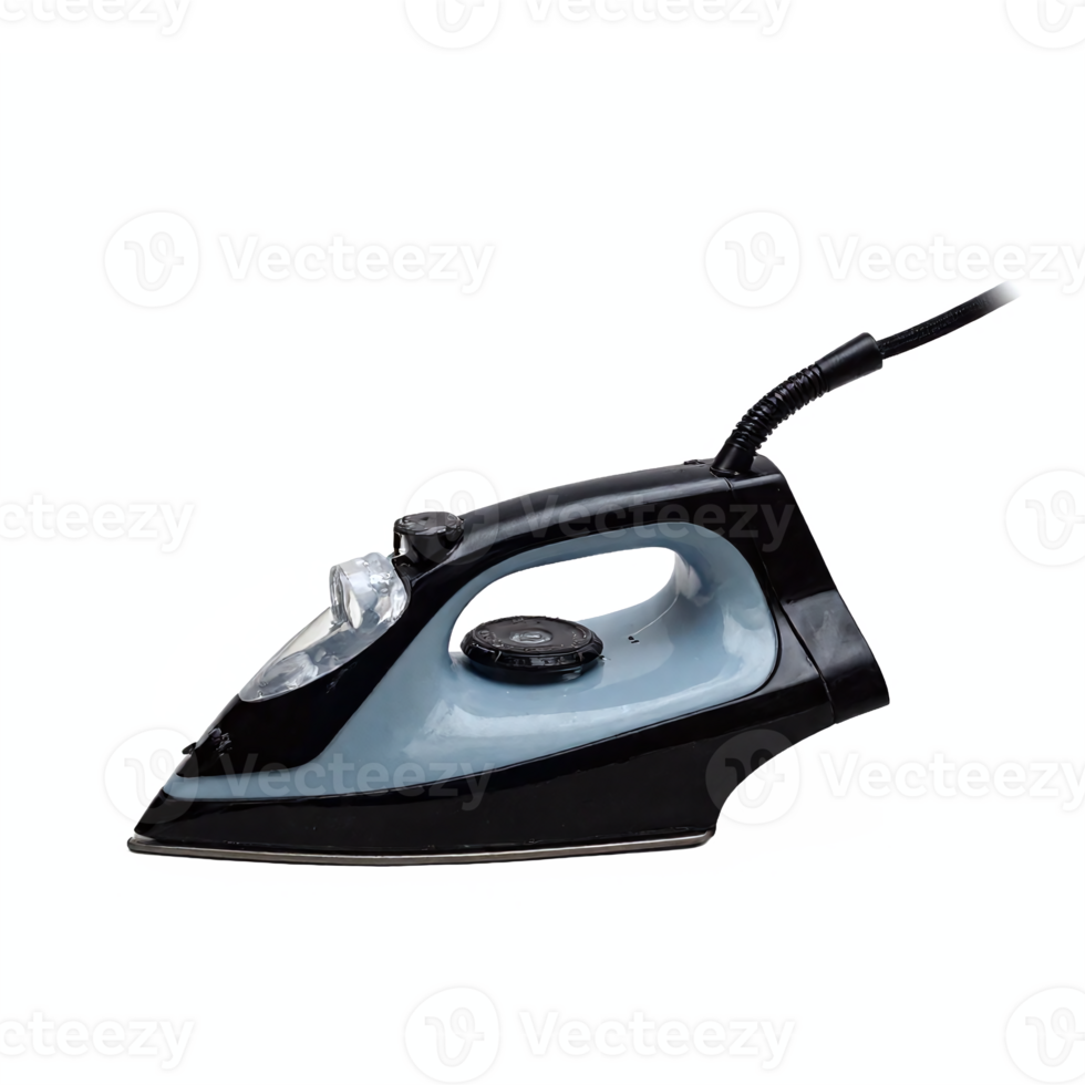 Black and Gray Electric Clothes Iron with Cord on Transparent Background Clipping Path png