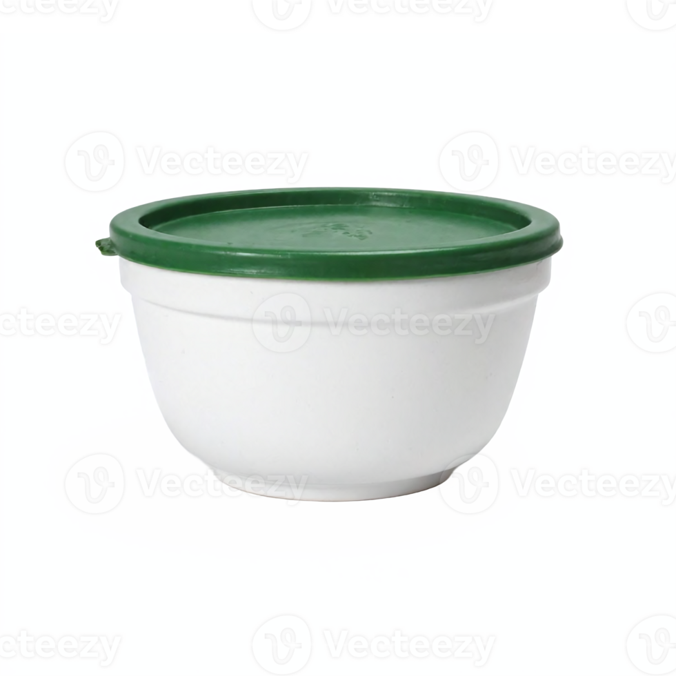 White Kitchen Mixing Bowl with Green Lid Plastic Container Transparent Background Clipping Path png