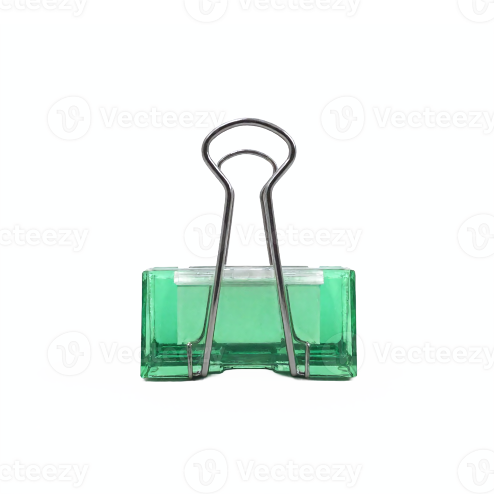 Green Paper Binder Clip Transparent Clipping Path Office Supplies Tool for Paper Organization png