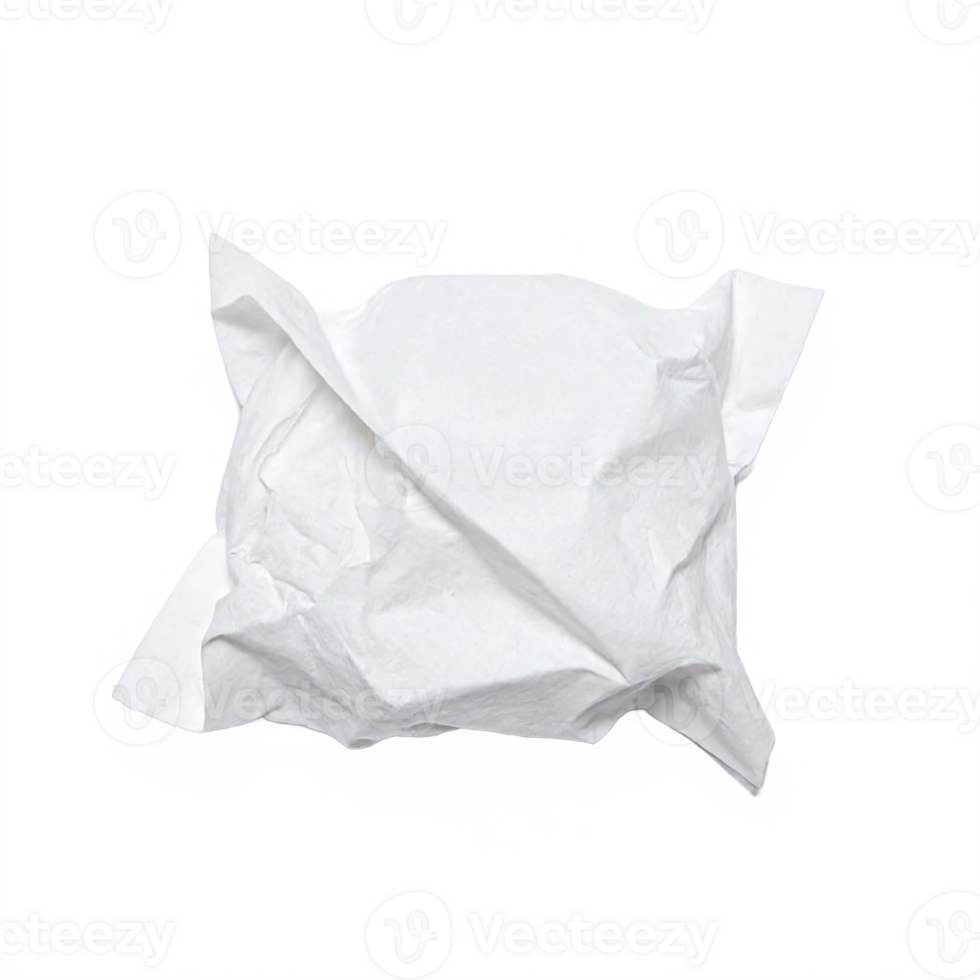 Crumpled White Paper Ball with Wrinkles and Shadows on Transparent Background Clipping Path png