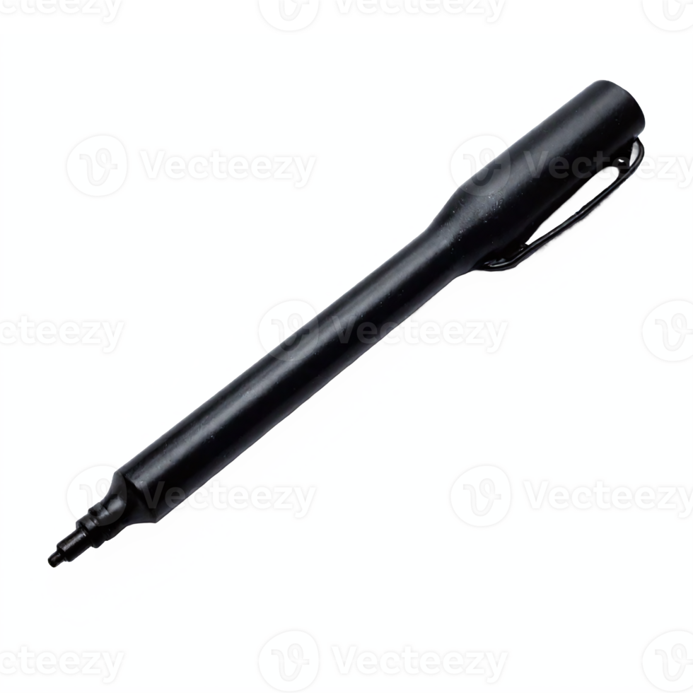Black Ink Pen with Cap and Clip Isolated on Transparent Background Clipping Path png