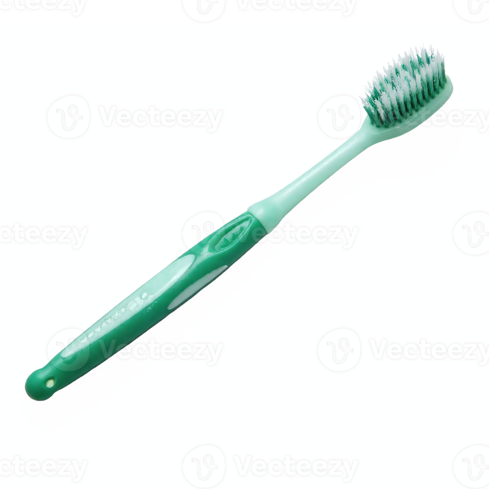 Green Toothbrush with Soft Bristles for Oral Hygiene Cleaning on Transparent Background Clipping Path png