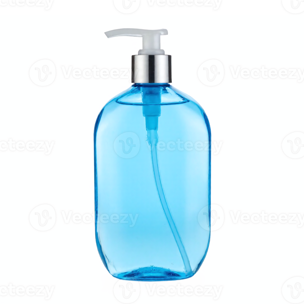Blue Transparent Liquid Soap Dispenser Bottle with Metallic Pump No Background Clipping Path png