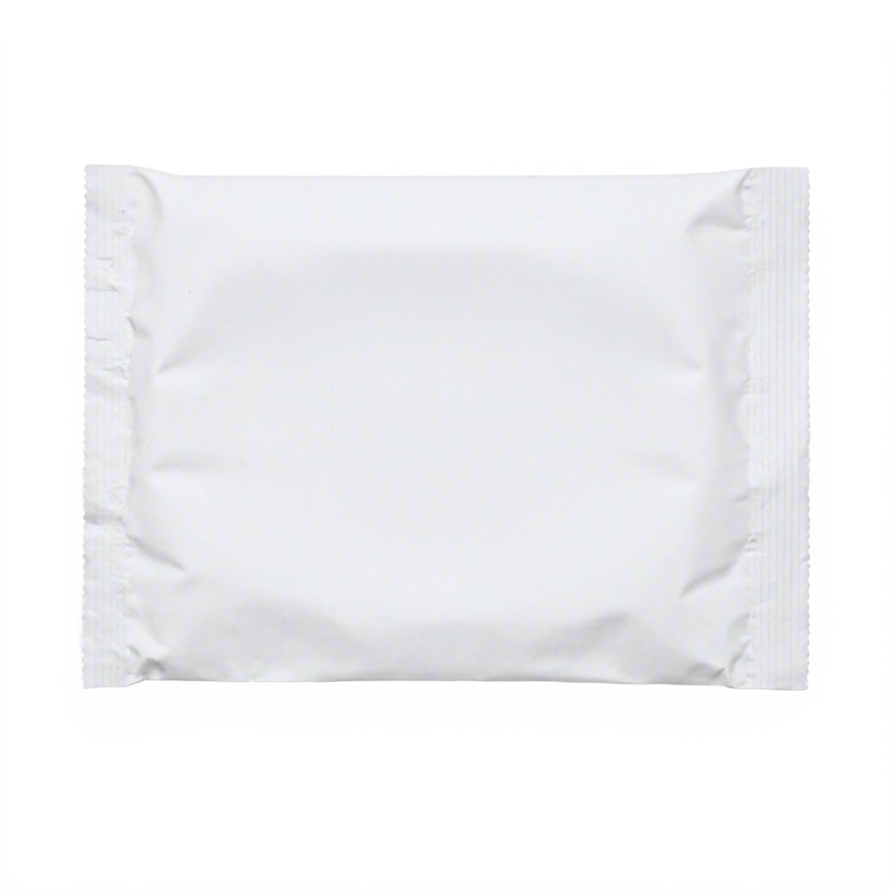 Blank White Sachet Packet Empty Packaging Pouch with Transparent Background Clipping Path png