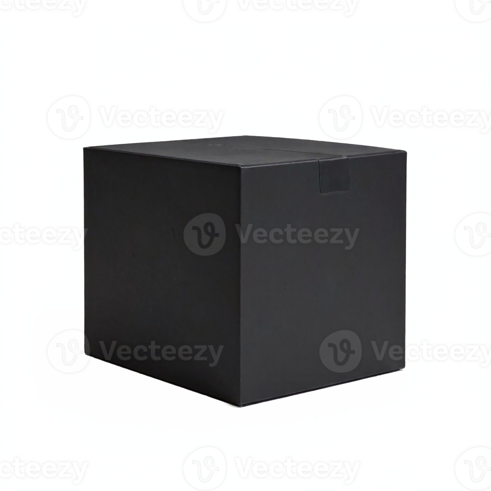 Black Closed Cardboard Box Packaging with Tape on Transparent Background Clipping Path png