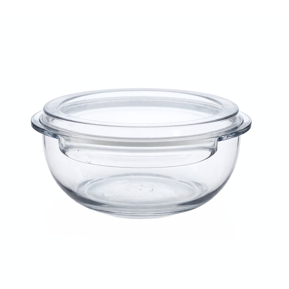 Transparent Glass Bowl with Lid Clear Food Storage Container Kitchenware Clipping Path png