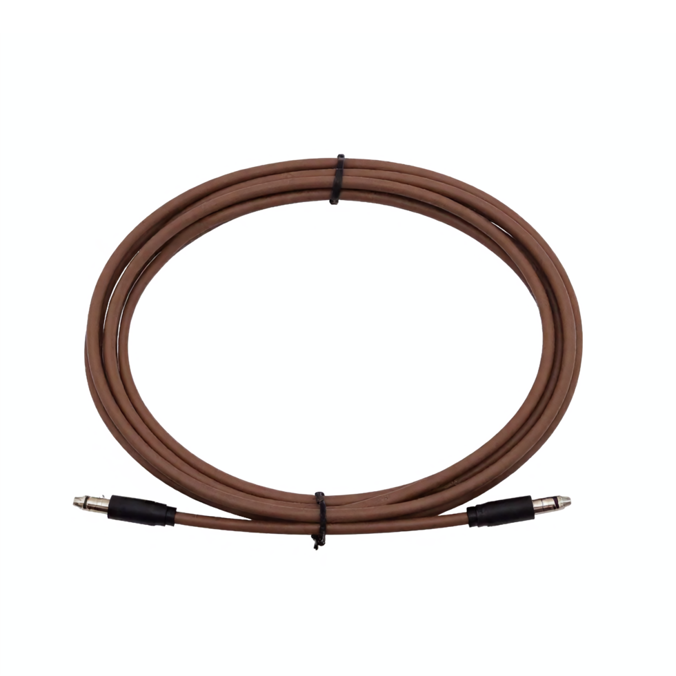 Brown Audio Cable with Silver Connectors Coiled Neatly on Transparent Background Clipping Path png