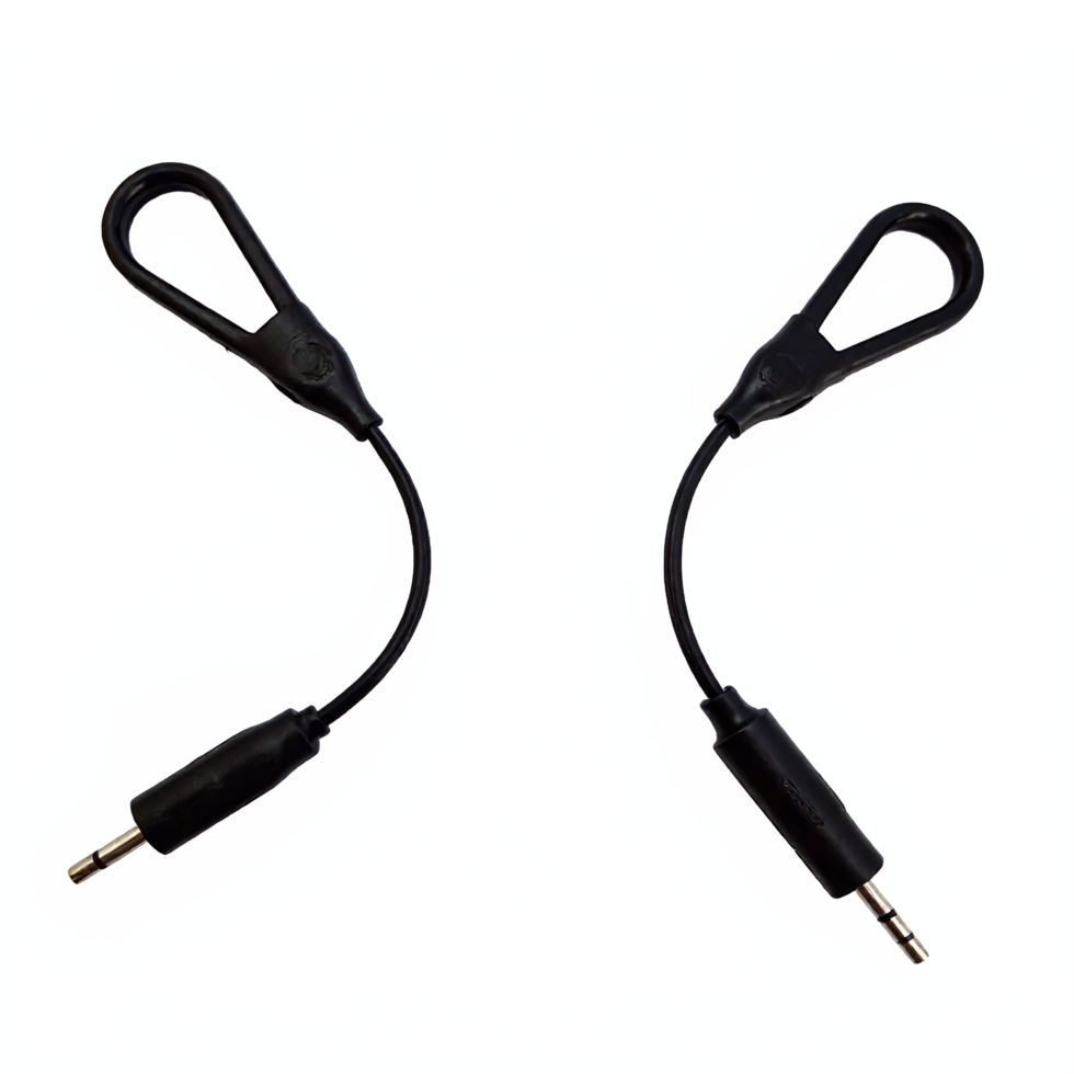 Close Up Black 3 5mm Audio Jack Connectors with Loop Handles on Transparent Background png
