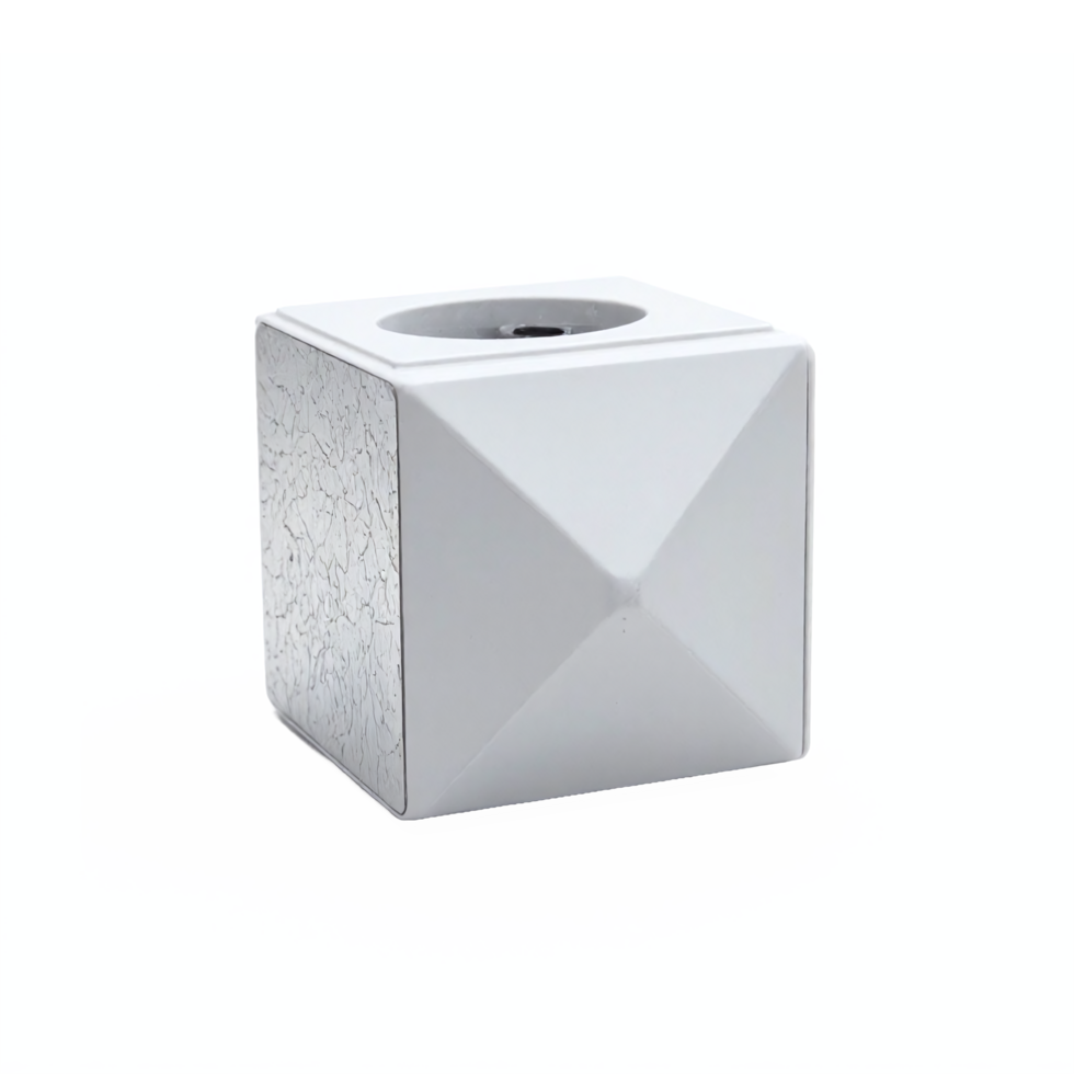 White Cubic Modern Ceramic Candle Holder with Textured Surface No Background Clipping Path png