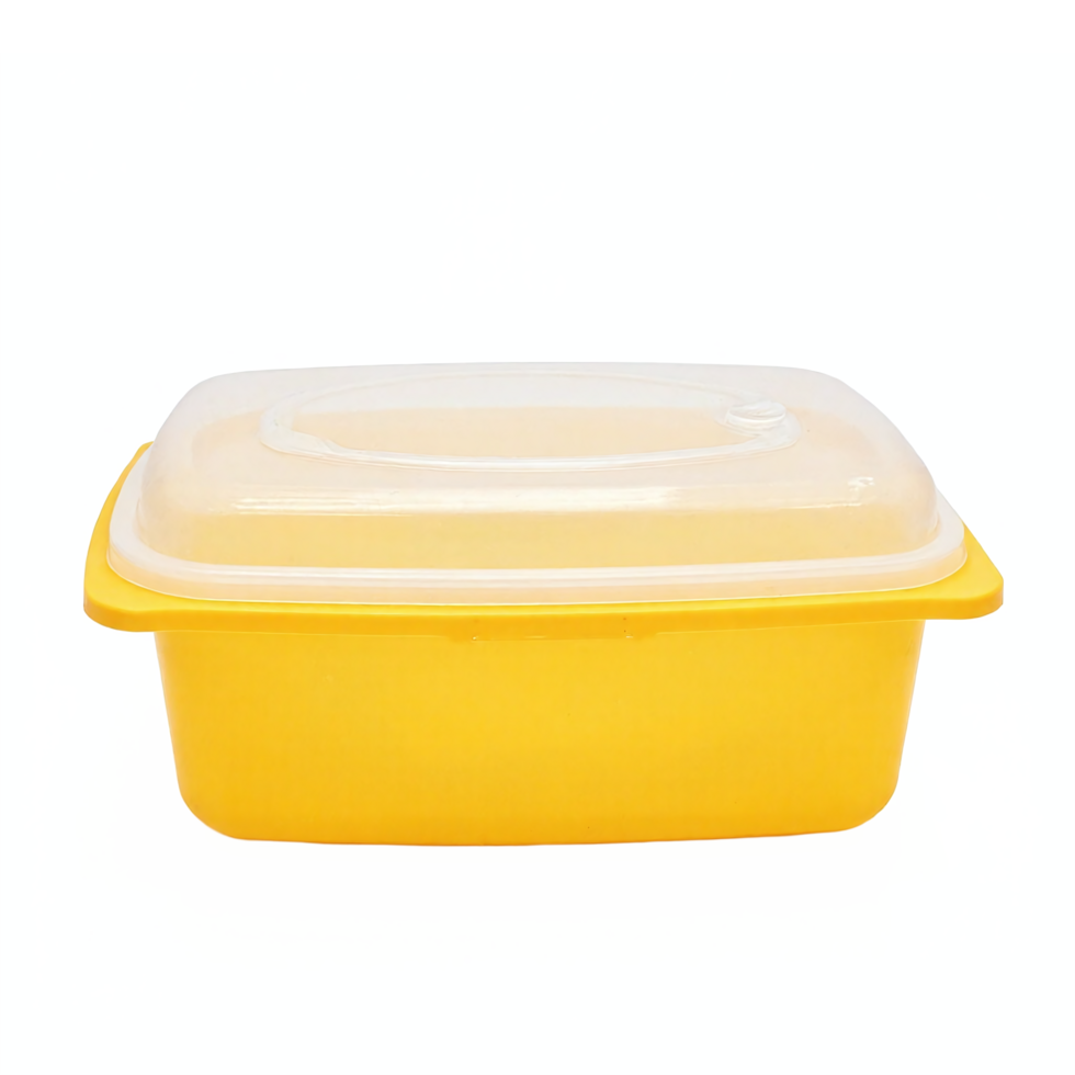 Yellow Plastic Food Storage Container with Clear Lid Transparent Background Clipping Path png