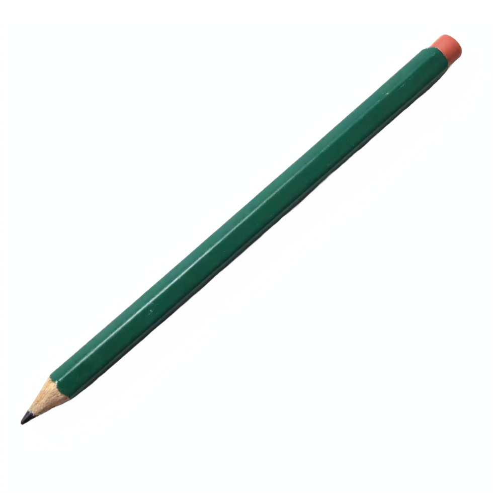 Green Wooden Pencil with Pink Eraser Diagonal Isolated on Transparent Background Clipping Path png