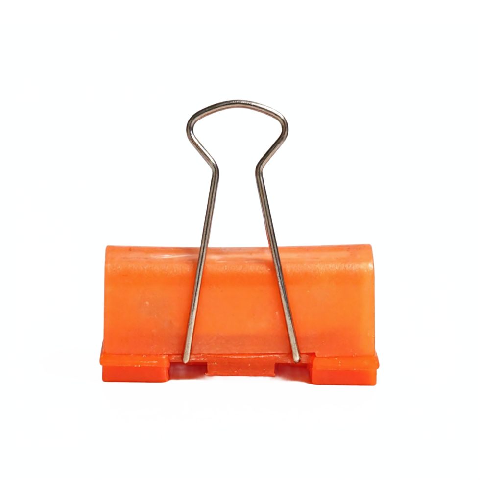 Orange Binder Clip Office Supply with Metallic Handle on Transparent Background Clipping Path png